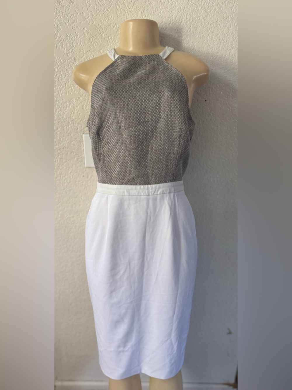 Asilio Grey Textured Halter Midi White Skirt dress sexy party business classy